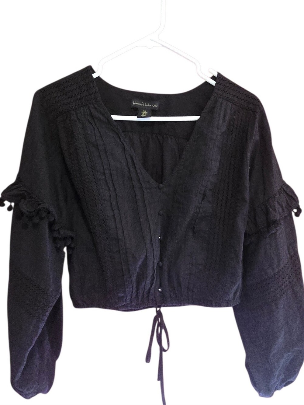 House of Harlow 1960 Black Button-Front Tie-Waist Blouse
